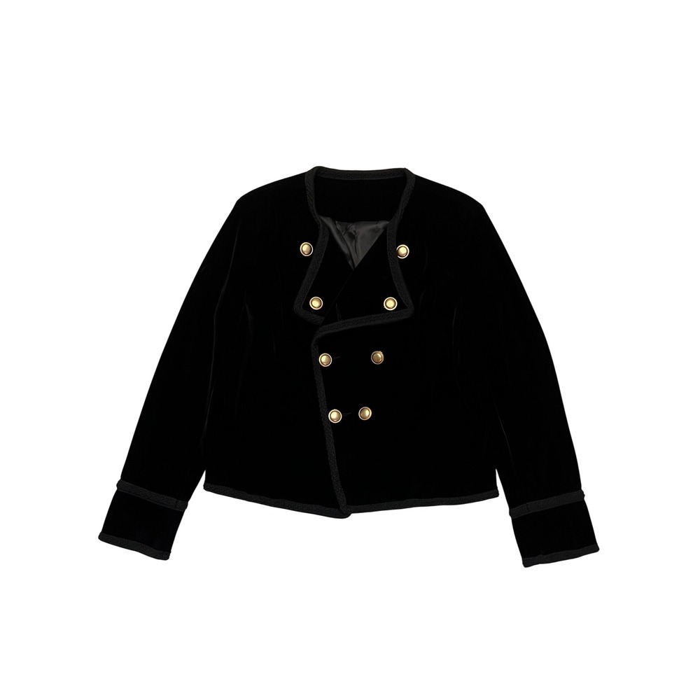 Black Velvet Double Breasted Military Style Dark Academia Regency Blazer Size M